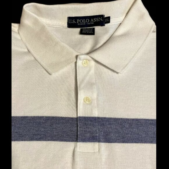US POLO ASSN White Blue Classic Striped 2XL Polo Collared Logo SS Shirt NWT - Picture 4 of 6